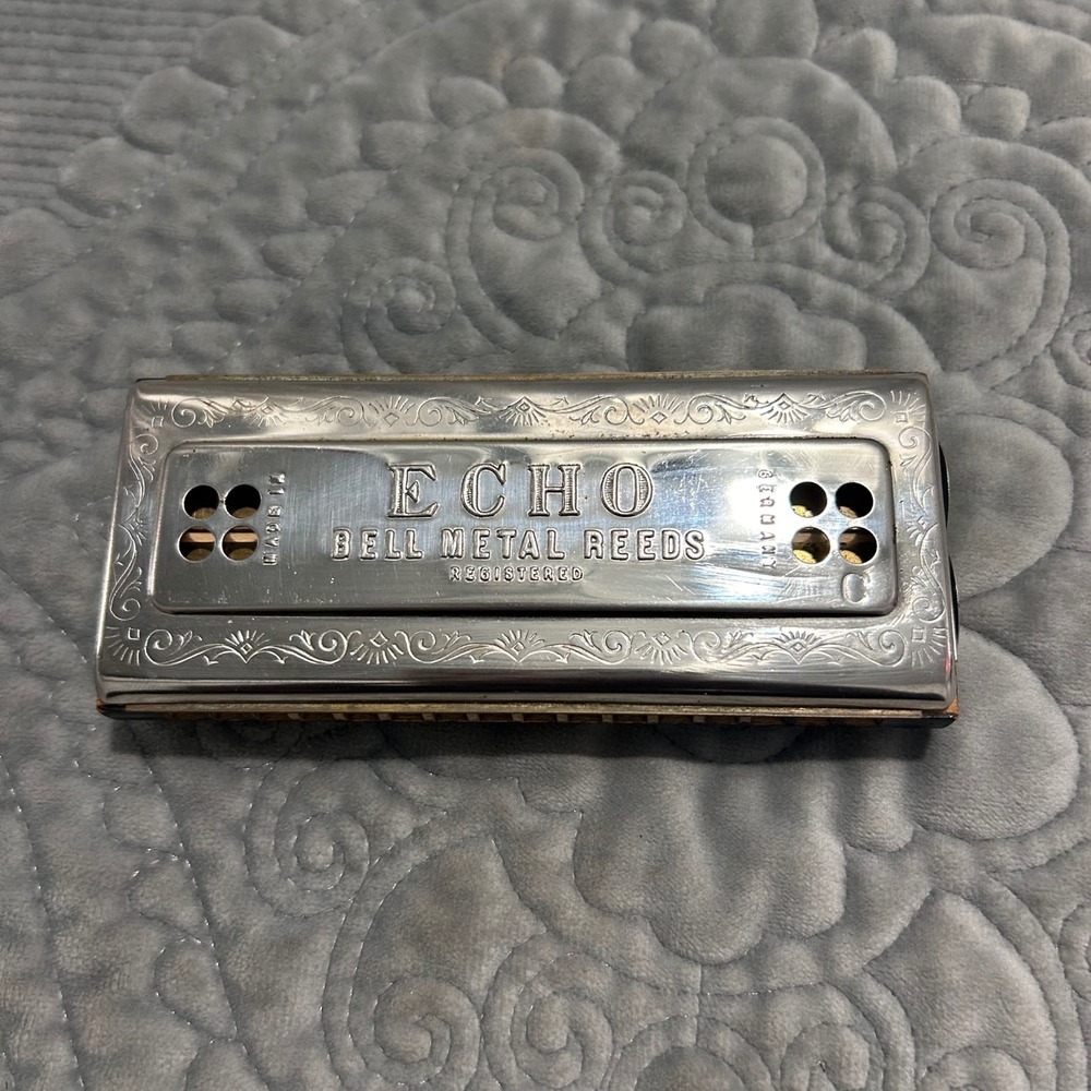 M Hohner Echo Harmonica Bell Metal Reeds C G Double Sided Germany Vintage